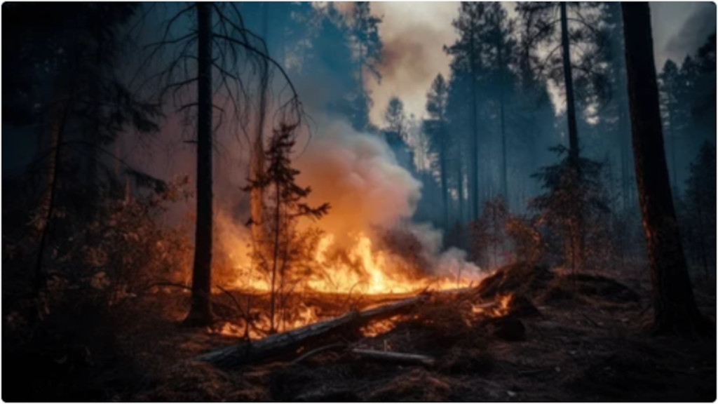 Incendios forestales en el monte donde se ve un incendio de un pinar