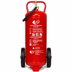 Extintor móvil A2J de 25 kg sobre ruedas para protección contra incendios industrial en Sevilla